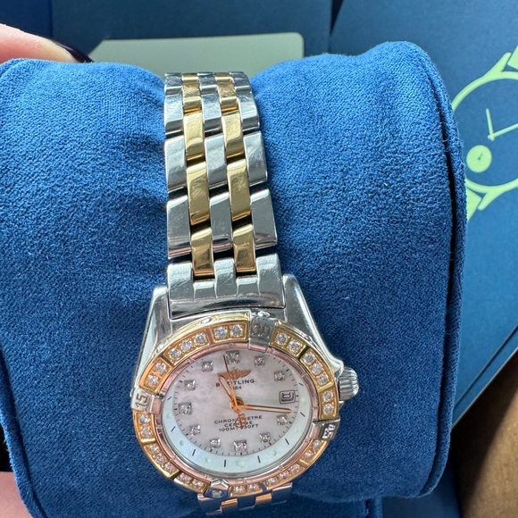 ✅SOLD Breitling Callistino
28mm Diamond Bezel Two Tone 18kt Gold Band Watch - Picture 9 of 11